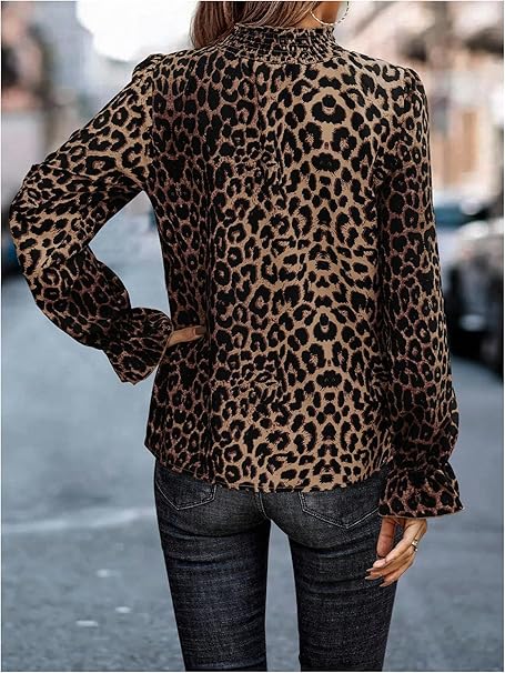 Statement Leopard Print Ruffle Neck Blouse